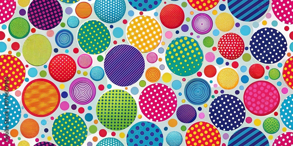 2. A kaleidoscope of colorful polka dots in every size and pattern populates a lively, engaging visual space. 2. A kaleidoscope of colorful polka dots in every size and pattern populates a lively, engaging visual space.