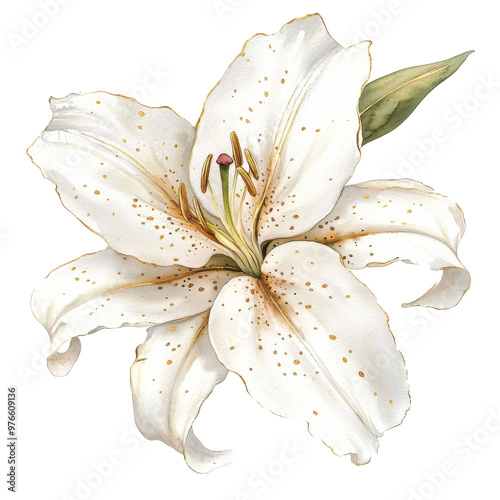 “Gilded Grace: Watercolor Lily with Golden Highlights”
