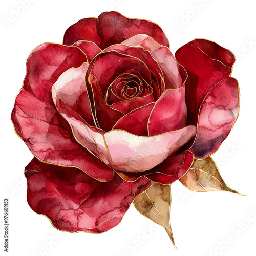 “Ornate Rose: Watercolor and Gold Fusion”