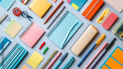 Colorful Stationery Supplies Flat Lay for Back to School