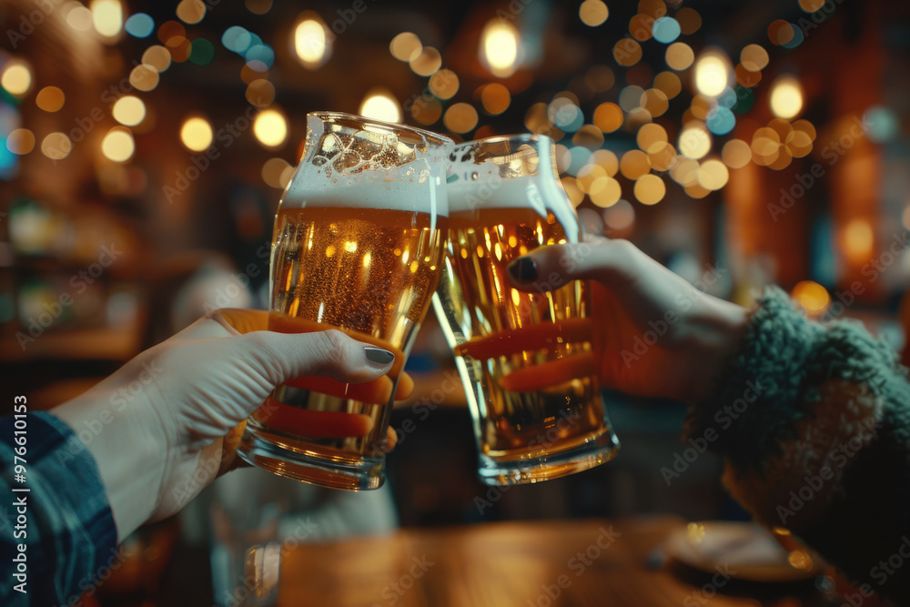 Naklejka premium Raise a beer glass in the bar