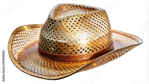 A cowboy hat with a transparent central core, featuring a curved brim and indented crown, perfect for embossing photo