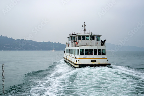 Ferry transporting passengers across a bay
