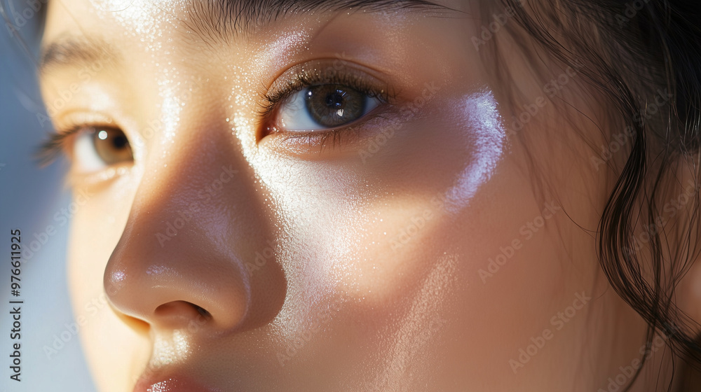 Radiant Skin: Close-Up of Asian Woman After Whitening Care Radiant Skin: Close-Up of Asian Woman After Whitening Care