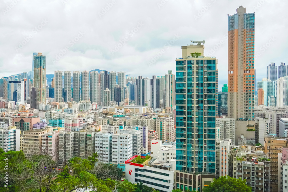 Fototapeta premium The crowded landscape of the apartment and office buildings in the famous residential area of Sham Shui Po, Hong Kong