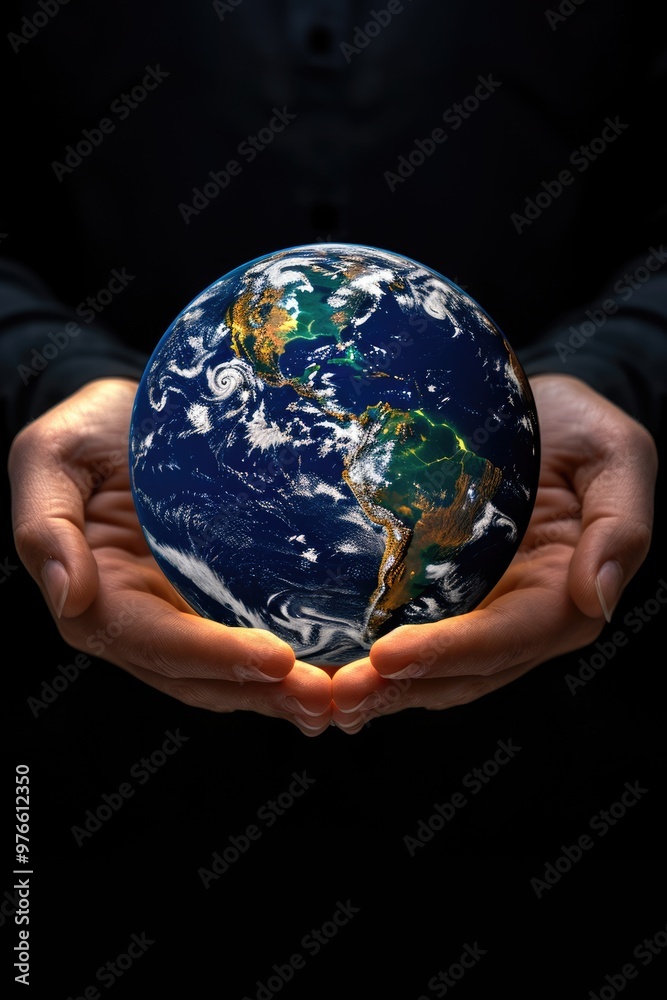 Holding the Earth in hand, with a black background Holding the Earth in hand, with a black background