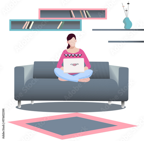 girl with laptop on the sofa