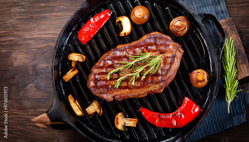 Steak on the grill, a feast for the taste buds. photo