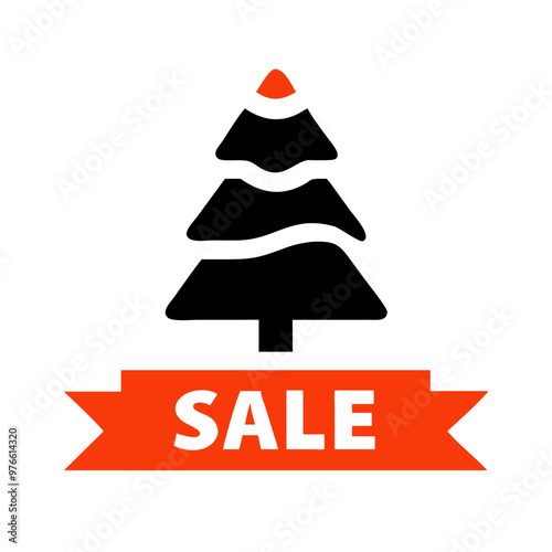 Christmas tree with a SALE banner, festive graphic for holiday discounts
