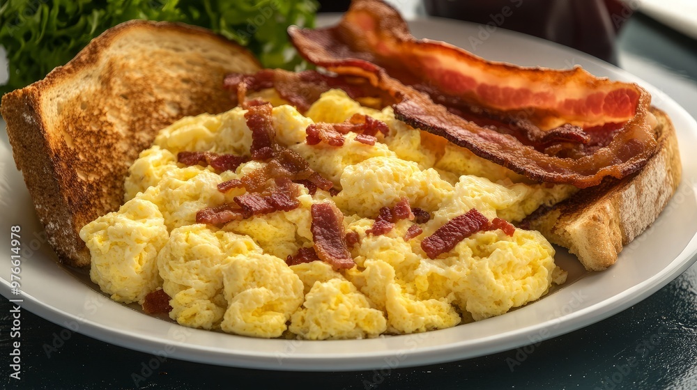 Scrambled Eggs with Bacon and Toast Scrambled Eggs with Bacon and Toast