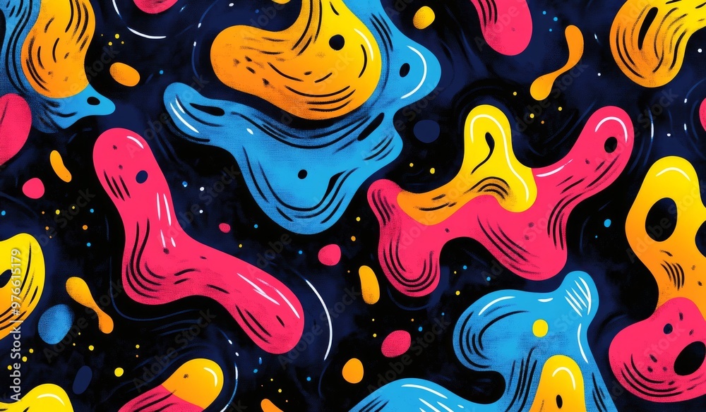 Colorful Abstract Fluid Shapes in A Dark Space-themed Background With Bright Highlighted Accents Colorful Abstract Fluid Shapes in A Dark Space-themed Background With Bright Highlighted Accents
