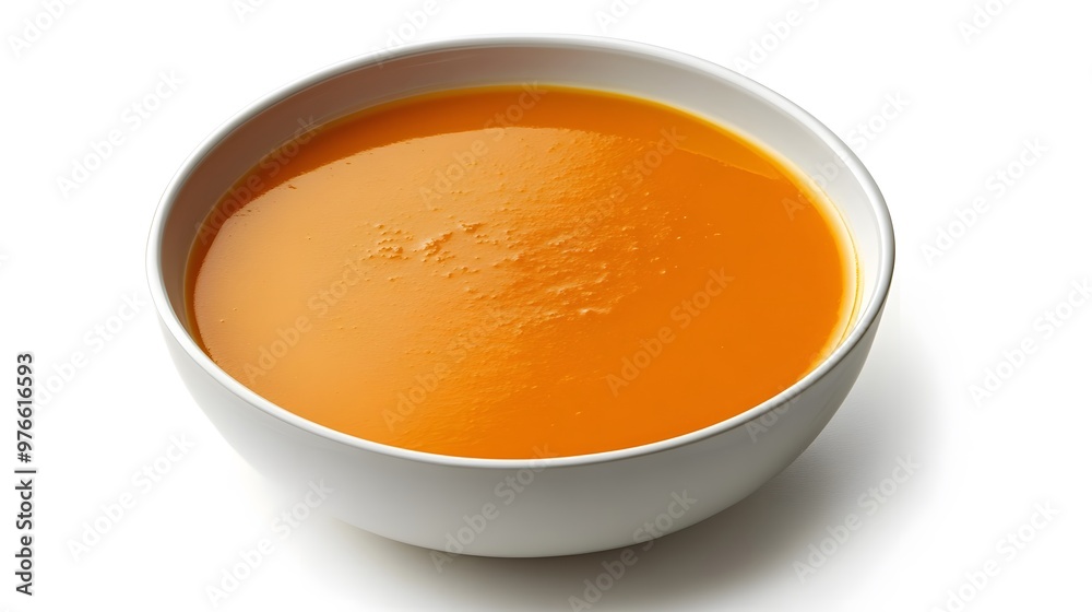 Creamy butternut squash soup in white bowl on white background Creamy butternut squash soup in white bowl on white background