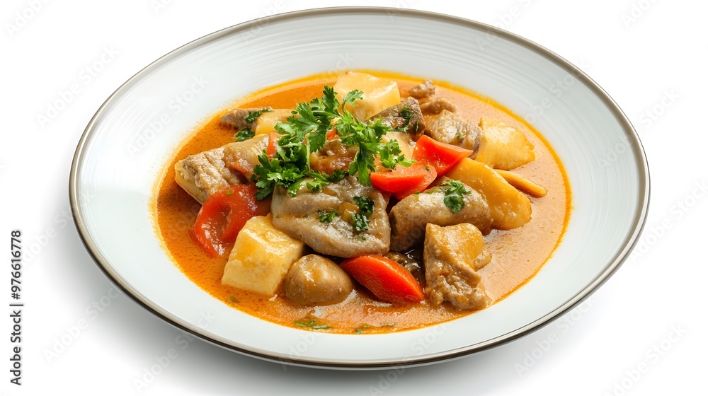 Delicious hungarian goulash with tender beef and vegetables in rich tomato sauce Delicious hungarian goulash with tender beef and vegetables in rich tomato sauce