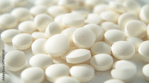 53. Detailed shot of smooth, round milk tablets, emphasizing their uniformity and creamy texture, set against a simple and clean background