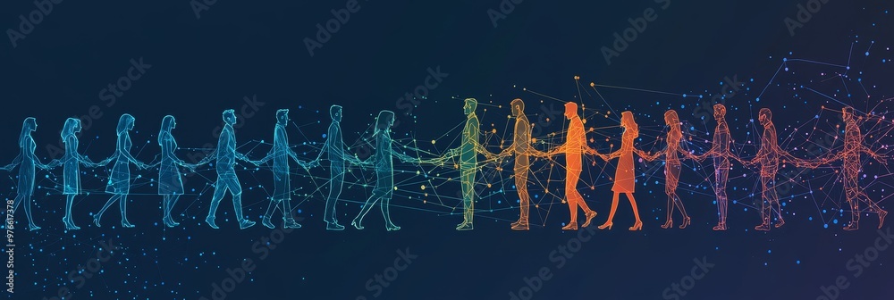 Fototapeta premium A chain of people, symbolizing collaboration, unity, shared purpose, networking, and connection.
