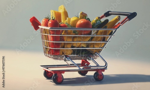 Online shopping concept - trolley cart full of presents. Black Friday and Ciber Mondey. photo