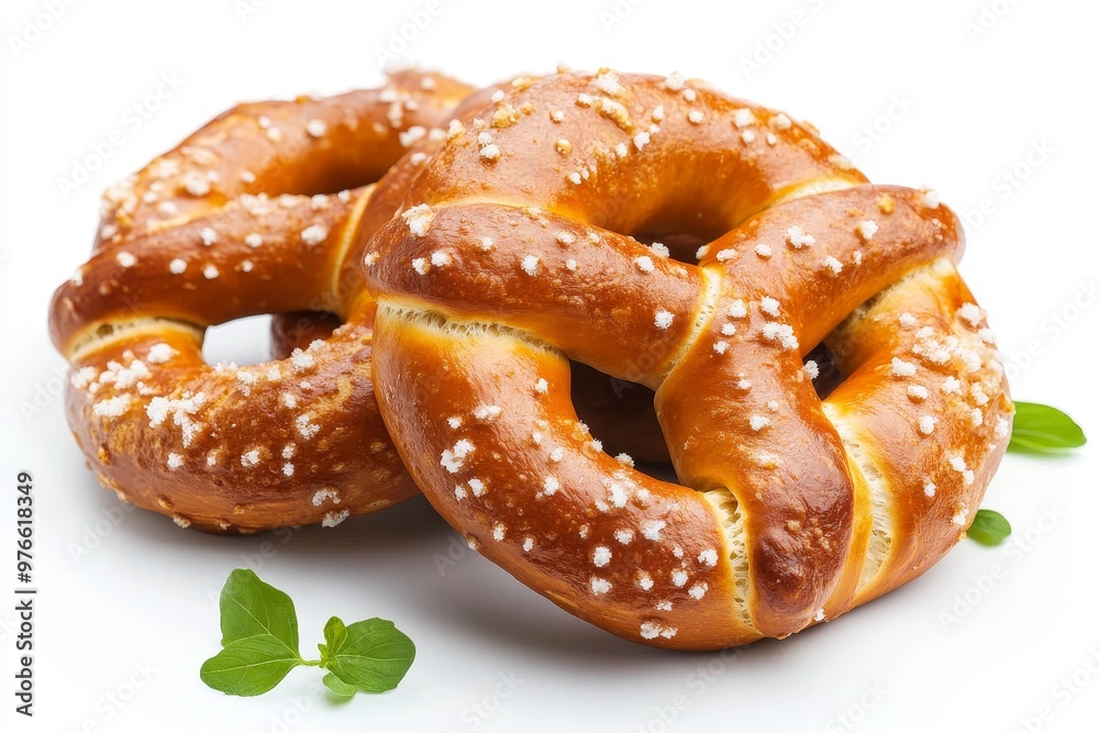 A close-up of a freshly baked pretzel sprinkled with salt, a classic German baked good, a delicious treat, a perfect snack, a symbol of German culture. A close-up of a freshly baked pretzel sprinkled with salt, a classic German baked good, a delicious treat, a perfect snack, a symbol of German culture.