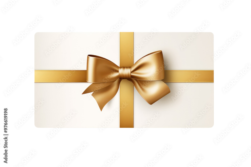 A minimalistic voucher with a golden bow at the top corner, adding a touch of luxury and elegance isolated on white background A minimalistic voucher with a golden bow at the top corner, adding a touch of luxury and elegance isolated on white background
