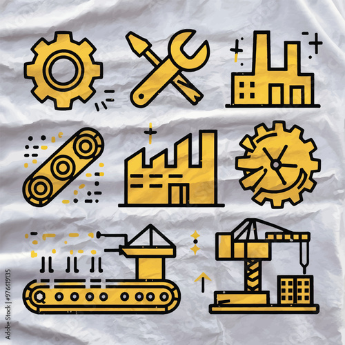 2d vector illustration mechanical icons design , engineering and industrial symbols
