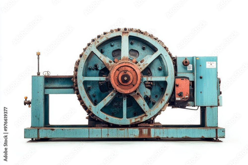 Fototapeta premium A close-up view of an industrial tumbling machine used in manufacturing, highlighting the intricate gears, powerful mechanics, and robust construction. This machine represents the heart of industrial 