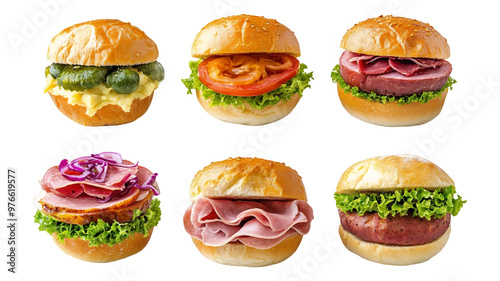 Delicious cheeseburger with lettuce, tomato, and onion on a sesame bun with clipping path, PNG collection, PNG image, PNG files, Generative art.