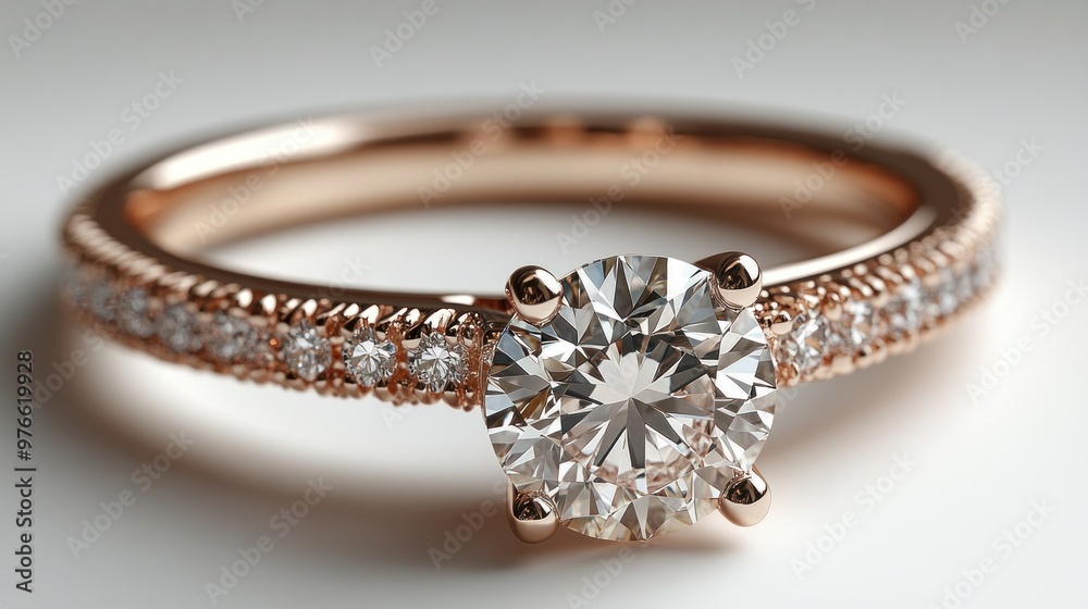 Elegant rose gold engagement ring with a sparkling diamond.