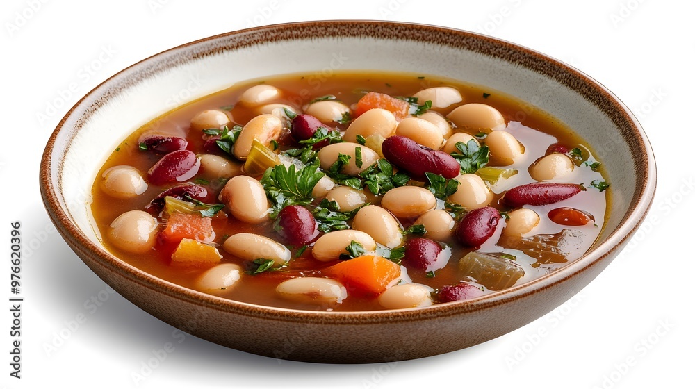 Healthy mixed bean soup with vegetables and fresh herbs in a bowl Healthy mixed bean soup with vegetables and fresh herbs in a bowl