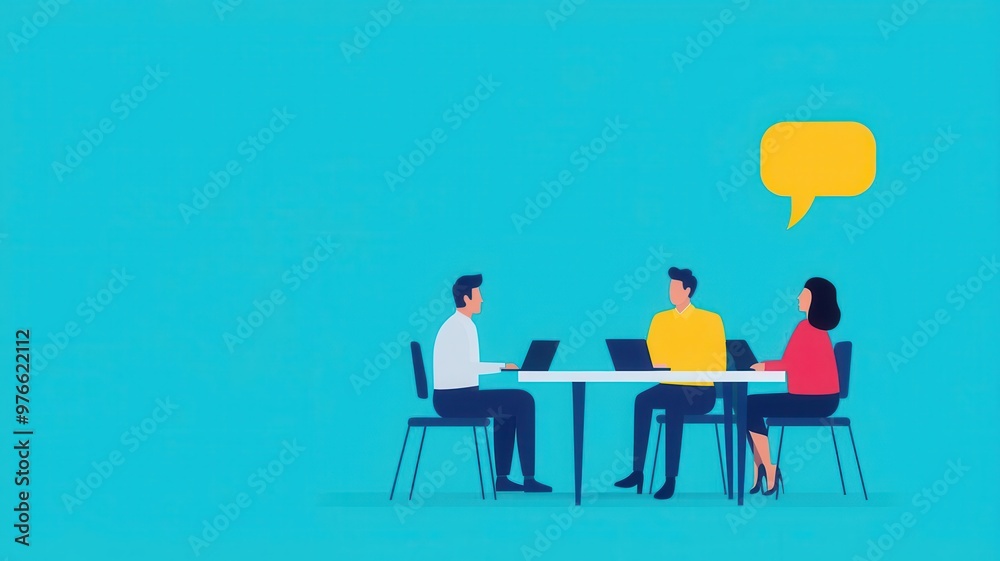 Group discussion on streamlining workflow, business meeting, flat design illustration Group discussion on streamlining workflow, business meeting, flat design illustration