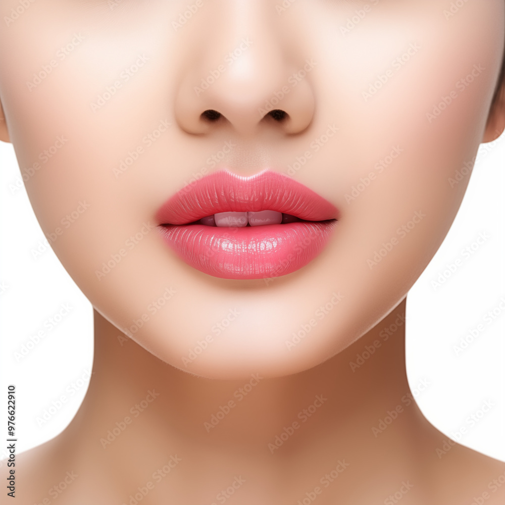 Closeup of woman's mouth applying sweet pink lipstick. Closeup of woman's mouth applying sweet pink lipstick.