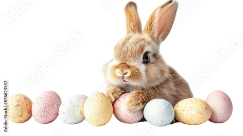 easter bunny with eggs isolated on white background 