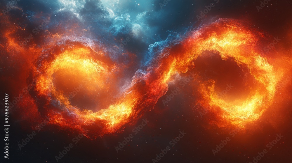 Abstract representation of infinity with fiery colors in space. Abstract representation of infinity with fiery colors in space.