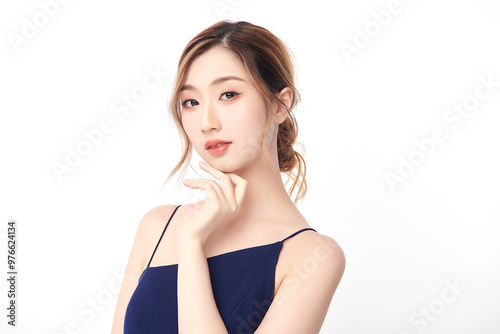 Beautiful young asian woman with clean fresh skin on white background, Face care, Facial treatment, Cosmetology, beauty and spa, Asian women portrait.