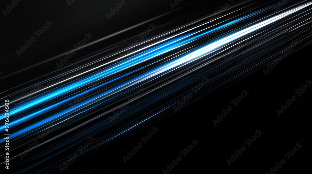 Blue light streaks racing across a black backdrop, creating a sense of ...