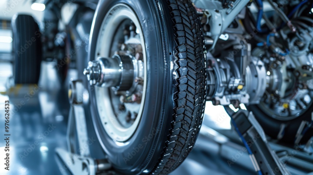 Fototapeta premium Closeup of Tire and Wheel on Aircraft