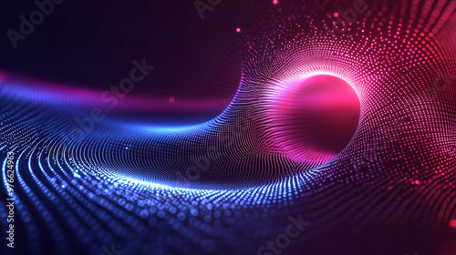 3D torus composed of dots and lines. Concept of electromagnetic force fields. Science and physics background. Vector illustration. Design elements featuring energy fields and torus shapes. photo