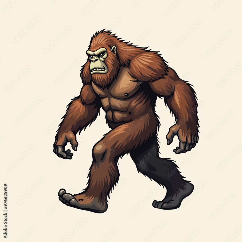 Fototapeta premium A large bigfoot walking across a white background. 