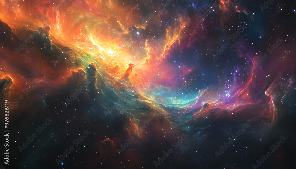 Obraz premium Galaxy Dreamscape: A vibrant, colorful galaxy with swirling stars and nebulae, evoking a sense of cosmic wonder.