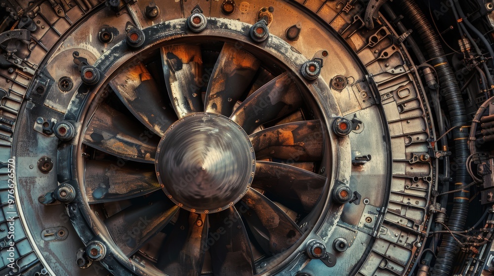Fototapeta premium Close-up of a Jet Engine Fan