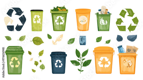 recycle bin icon set isolated on white background 