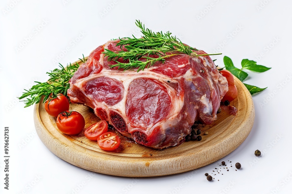 A succulent pork knuckle, adorned with rosemary and cherry tomatoes, ready to be roasted to perfection. It's a classic German dish with a rich, flavorful history. A succulent pork knuckle, adorned with rosemary and cherry tomatoes, ready to be roasted to perfection. It's a classic German dish with a rich, flavorful history.