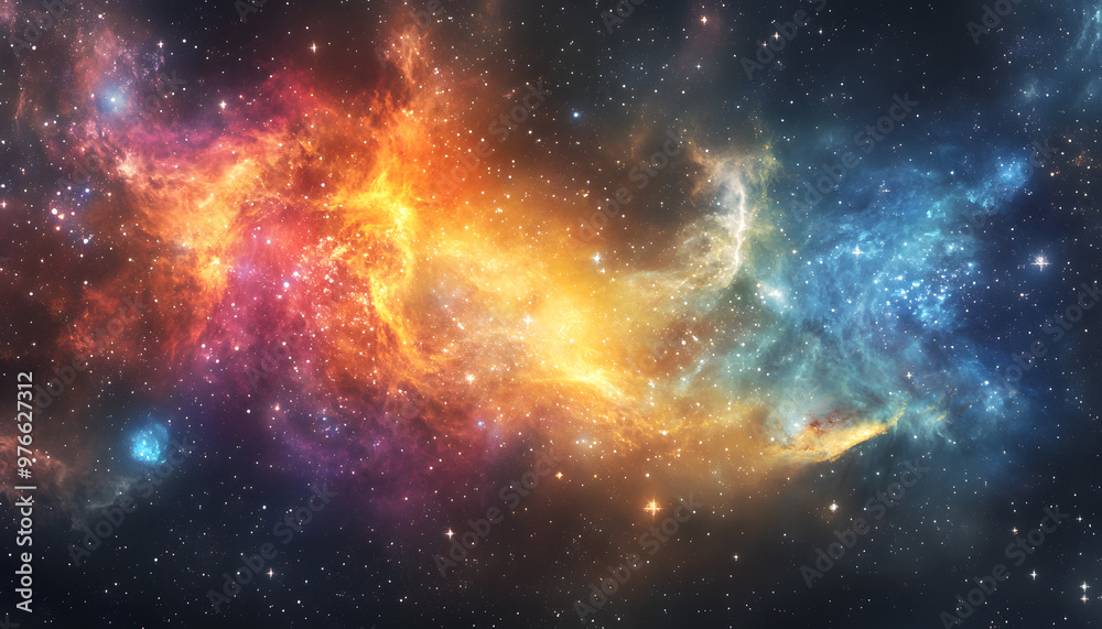 Naklejka premium Galaxy Dreamscape: A vibrant, colorful galaxy with swirling stars and nebulae, evoking a sense of cosmic wonder.