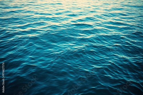 Water background texture. Sea surface in sunset light. Breezy wavy seawater. Sea water texture. Teal blue ocean view. Fresh water of lake. Relaxing natural photo wallpaper. Still water surface, ai