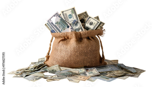 money in a bag isolated on white background