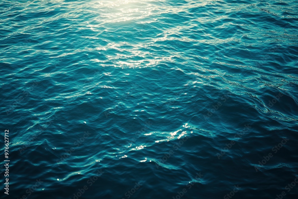 Fototapeta premium Water background texture. Sea surface in sunset light. Breezy wavy seawater. Sea water texture. Teal blue ocean view. Fresh water of lake. Relaxing natural photo wallpaper. Still water surface, ai
