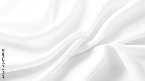 Smooth elegant white silk or satin luxury cloth texture can use as wedding background. Beautiful wavy white fabric background.