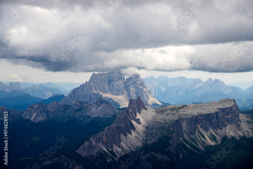 Croda da Lago and Pelmo mountain view from Tofana di Mezzo, Dolomites, Italy