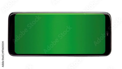 Mobile phone with screen green isolated on white background 