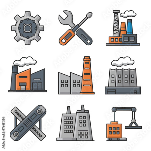 vector icons representing home fix and factory maintenance, gas and electricity maintenance