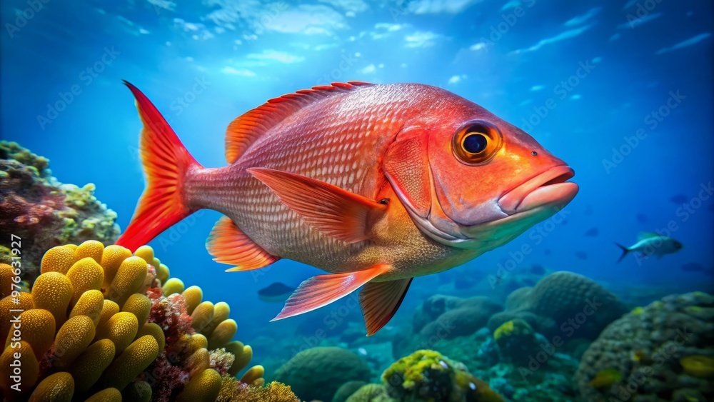 In the nutrient-rich waters of the tropics, a radiant red snapper swims by, its oversized peepers and flared In the nutrient-rich waters of the tropics, a radiant red snapper swims by, its oversized peepers and flared