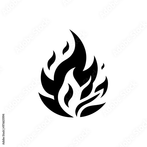 Campfire Icon – Simple Black Flame with Wood Logs